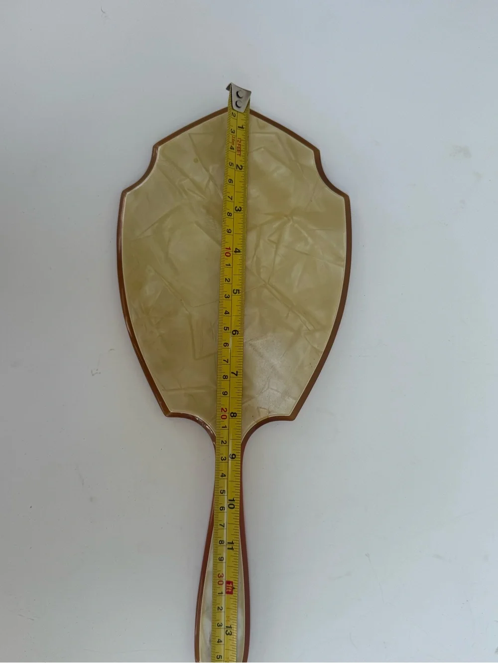 Vtg Art Deco Pearlized Celluloid Bakelite Hand Held Mirror -Beveled Glass READ